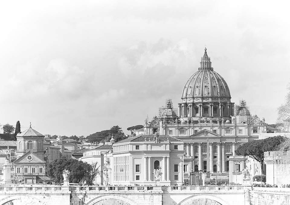Black and White Photo of St. Peter's Basilica by Stephen Je